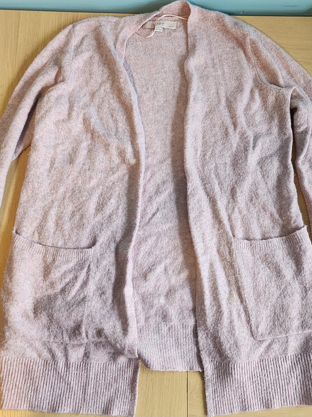 LOFT Light Pink Open Front Cardigan with Pockets
